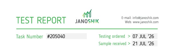 Janoshik report header for test record 205040